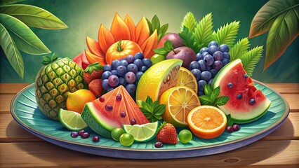 Wall Mural - Vibrant platter of assorted fresh fruit.