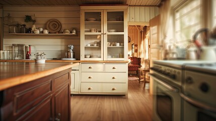 Canvas Print - wooden blurred home interior kitchen