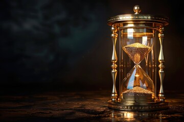 Golden hourglass on dark background. time gold concept. ai generative