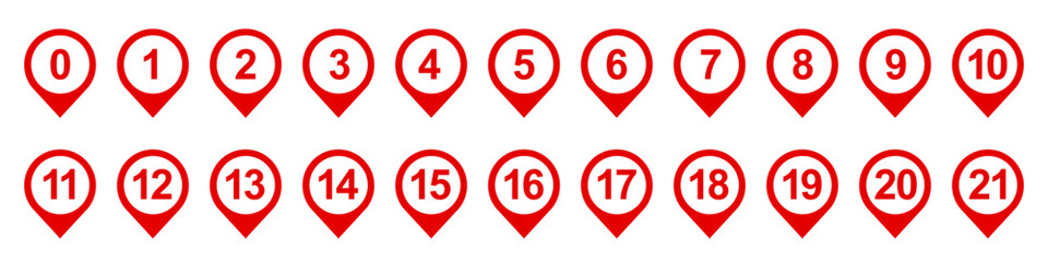 Aufkleber - Location pin icon with number set, pin map marker pointer set icons