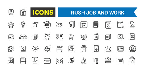 Wall Mural - rush job and work icons collection. outline icons pack. editable vector icon set and illustration fo