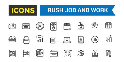 Wall Mural - rush job and work icons collection. outline icons pack. editable vector icon set and illustration fo