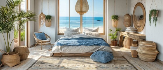 Wall Mural - A beautiful beach house with a stunning view of the ocean. AI.