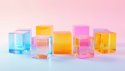 Canvas Print - 3D rendering of a colorful glass cube. AI.