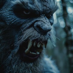 Poster - Close-up of a werewolf's face. AI.