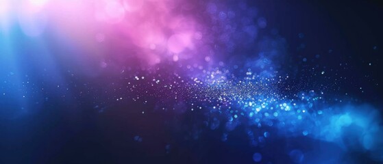 Wall Mural - glowing particles floating in a dark blue background. ai.