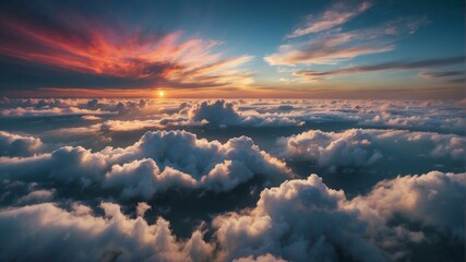 Wall Mural - A beautiful sunset from above the clouds. AI.