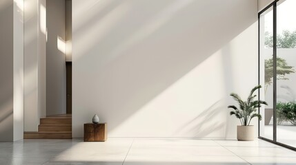 Wall Mural - light interior design with empty wall and copy space for wall art mockup, minimalistic, modern, scandinavian