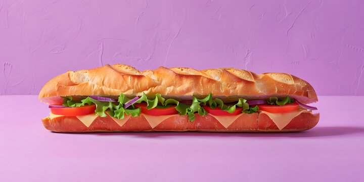 Baguette sub against purple background design