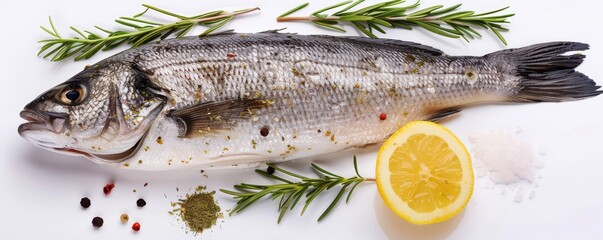 Wall Mural - A fish is on a plate with lemon and tomatoes.