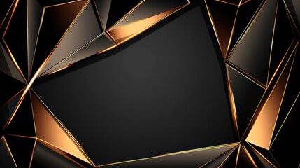 Wall Mural - Abstract black and gold geometric background with shiny metallic accents