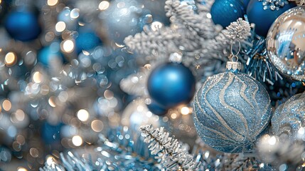 Canvas Print - ornaments blue and silver glitter