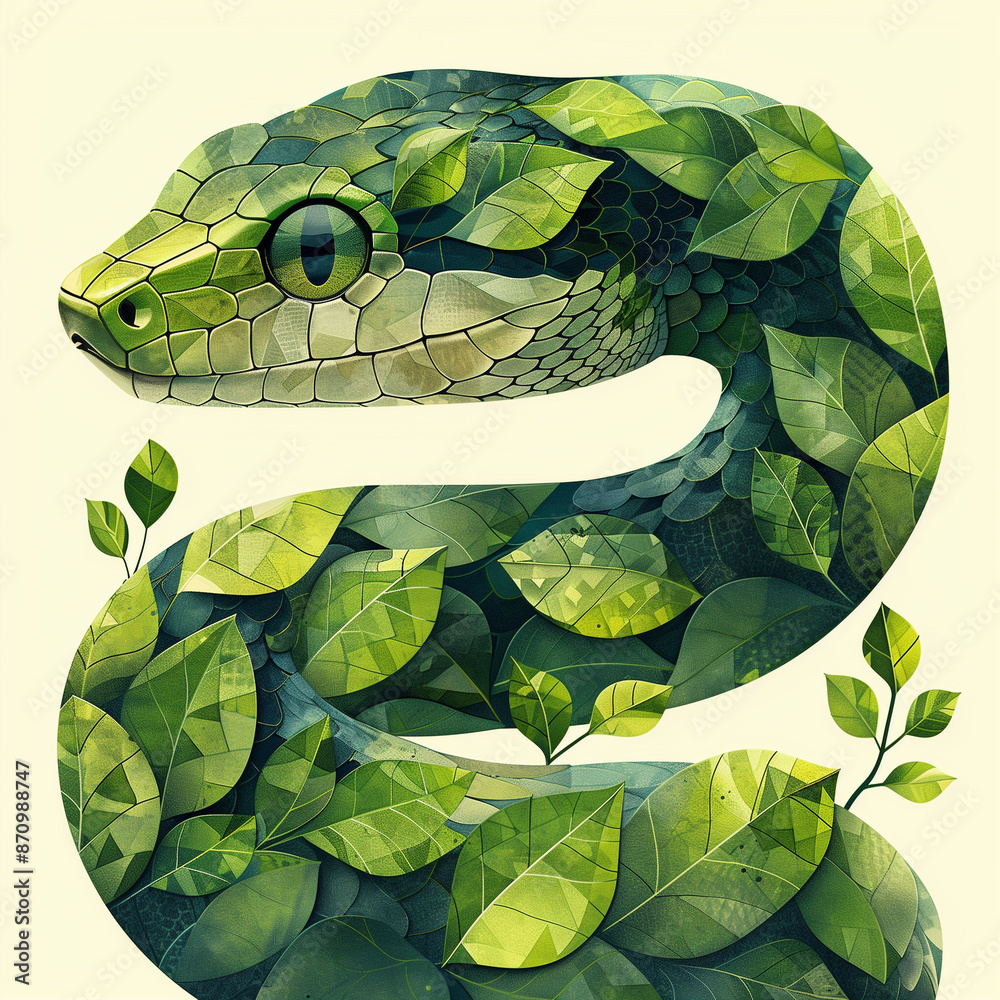 Snake Ruster Image Green snake illustration concept graphic design. The green wooden snake ...