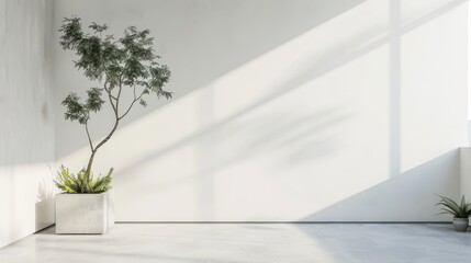 Wall Mural - Minimalist interior with potted plant and decorative vases