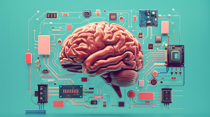Poster - Brain connected to technology design