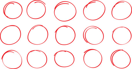 Poster - abstract hand drawn round red marker set. red round stroke frame. text highlight circle frame. vector illustration.