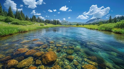 Realistic photo of conservation projects driven by the Water Quality Act, showcasing efforts to protect and restore aquatic ecosystems. , Minimalism,