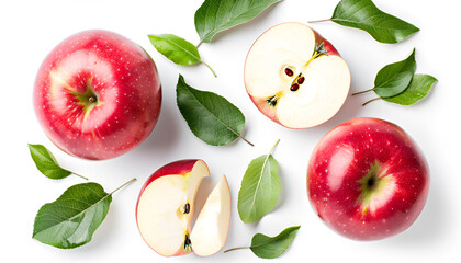 Wall Mural - Red apple with half isolated on white background with clipping path and full depth of field. Top view. Flat lay
