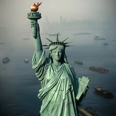 Patriotic Vibrant Statue of Liberty: Icon of Freedom and Independence