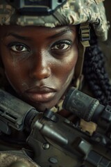 Poster - A person holding a rifle in a close-up shot
