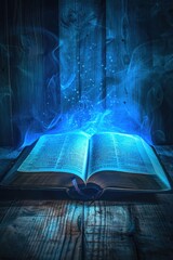 Poster - An open book sitting on a wooden table, perfect for educational or office settings