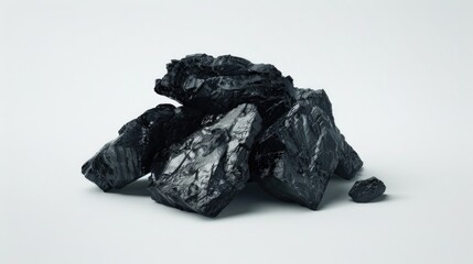 Poster - A pile of black coal sits on a clean white surface