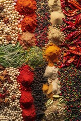 Poster - Assortment of aromatic plants and seasonings on a table