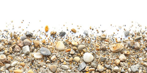 Poster - A collection of rocks and gravel on a white background, ideal for use in designs related to nature or construction