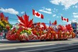 © Jennie Pavl - A colorful float decorated with maple leaves and Canadian flags moves down the street, spreading joy and patriotism. The vibrant red and white colors catch the attention of the onlookers.
