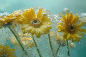 Aufkleber - Group of yellow flowers floating on the surface of a pool of water, suitable for use in still life or nature photography
