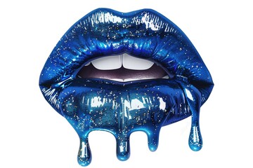 Poster - A close-up shot of a blue lip with glitter applied, ideal for beauty and cosmetic related use