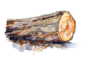 Poster - A watercolor painting of a single log on a plain white background