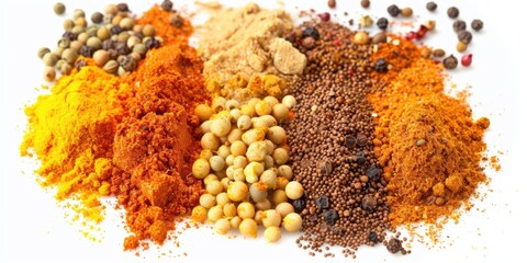 Poster - A variety of spices laid out on a clean white surface