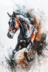 Aufkleber - A horse in motion, running freely on a bright white surface