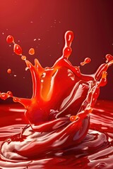 Aufkleber - A close-up view of red liquid splashing onto a matching red surface