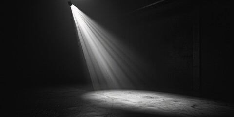 Poster - A black and white photo of a light coming out of a window, suitable for use in scenes where a warm glow is needed