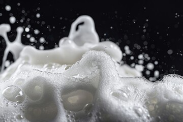 Poster - A detailed view of a foamy substance on a dark background, ideal for science and technology projects or artistic expression