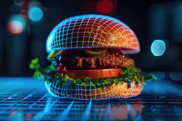 Canvas Print - A juicy hamburger on a plate, ready to be devoured