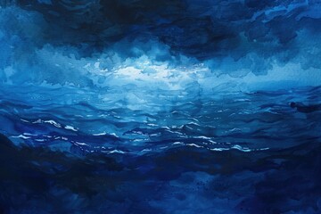 Poster - A serene and peaceful blue ocean scene with fluffy white clouds