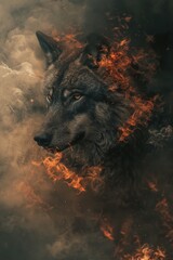 Poster - Wildlife scene with a wolf engulfed in flames