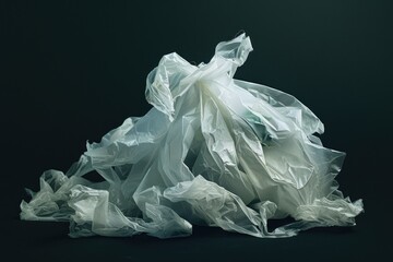 Poster - A collection of plastic bags stacked on a table, ideal for use in scenes related to waste management or environmental concerns