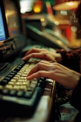 Leinwandbilder - Close-up view of a person working on their laptop, focused on typing