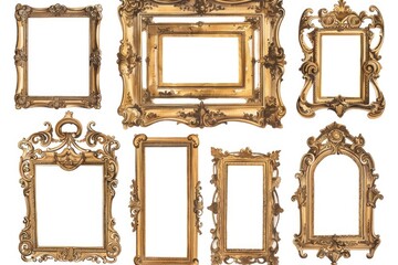 Poster - A collection of ornate gold frames on a plain white background, ideal for decorating or design purposes