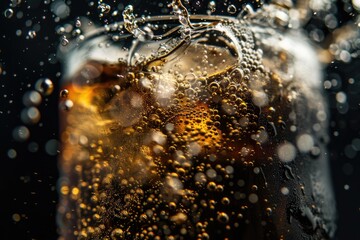 Poster - A close-up shot of a glass filled with fizzy soda, perfect for advertising or use in editorial content