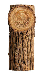 A close-up of a tree trunk cut, showcasing the intricate details of the wood grain and annual rings.