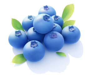 Wall Mural - Realistic illustration of blueberries with green leaves, isolated on a white background