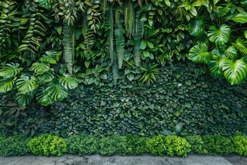 Poster - A close-up view of a building's exterior with lush green plants growing up the walls, providing shade and insulation