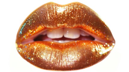 Poster - Close-up of a woman's lips covered in glitter, great for beauty or cosmetic use