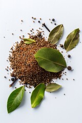 Poster - A collection of spices and leaves arranged on a white surface