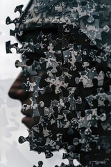 Aufkleber - A person with puzzle pieces floating above their head, representing creative thinking and problem-solving